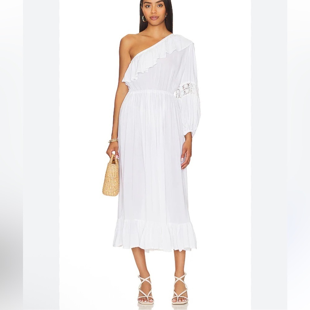 Jen’s Pirate Booty Gray Maxi Dress White One-Shoulder peasant midi Revolve S